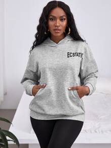 Letter Graphic Kangaroo Pocket Hoodie