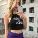 Letter Graphic Knotted Halter Top