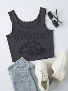 Letter Graphic Lettuce Trim Tank Top