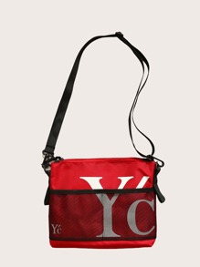 Letter Graphic Mesh Crossbody Bag