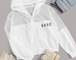 Letter Graphic Mesh Insert Jacket
