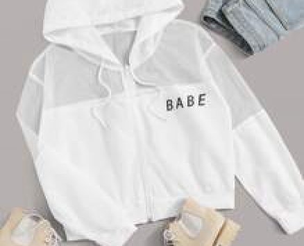 Letter Graphic Mesh Insert Jacket