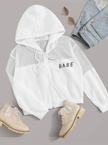 Letter Graphic Mesh Insert Jacket