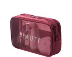 Letter Graphic Mesh Square Makeup Bag