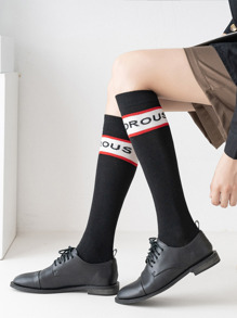 Letter Graphic Over The Calf Socks