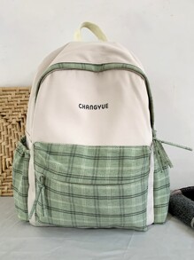 Letter Graphic Plaid Pattern Classic Backpack