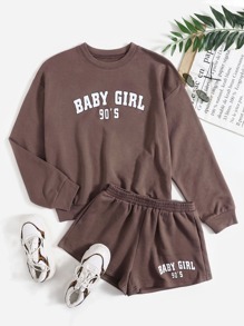 Letter Graphic Pullover & Shorts Set