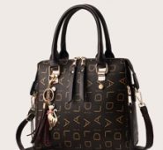 Letter Graphic Satchel Bag With Keychain