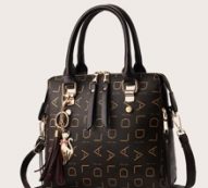 Letter Graphic Satchel Bag With Keychain