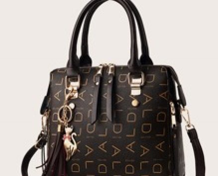 Letter Graphic Satchel Bag With Keychain