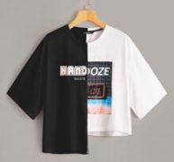 Letter Graphic Spliced Asymmetric Tee