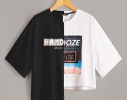 Letter Graphic Spliced Asymmetric Tee