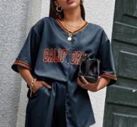 Letter Graphic Striped Tape Detail Blouse