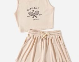 Letter Graphic Tank Top & Shorts