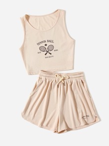 Letter Graphic Tank Top & Shorts