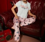 Letter Graphic Tee & Butterfly Print Pants PJ Set