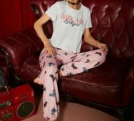 Letter Graphic Tee & Butterfly Print Pants PJ Set