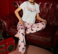Letter Graphic Tee & Butterfly Print Pants PJ Set