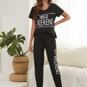 Letter Graphic Tee & Pants PJ Set