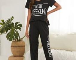 Letter Graphic Tee & Pants PJ Set