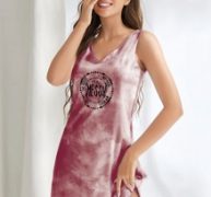 Letter Graphic Tie Dye Lettuce Trim Hem Night Dress