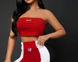 Letter Graphic Tube Top and Colorblock Skirt Set