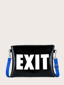 Letter Graphic Zip Up Clutch Bag