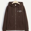 Letter Graphic Zip Up Drawstring Hoodie