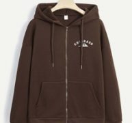 Letter Graphic Zip Up Drawstring Hoodie