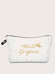 Letter Graphic Zippered Makeup Bag