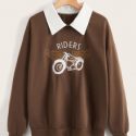 Letter Motorcycle Embroidery Contrast Collar Sweatshirt