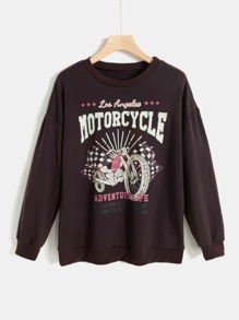 Letter Motorcycle Graphic Sweatshirt