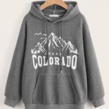 Letter Mountain Graphic Pocket Drawstring Hoodie