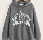 Letter Mountain Graphic Pocket Drawstring Hoodie