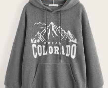 Letter Mountain Graphic Pocket Drawstring Hoodie