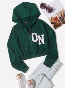 Letter Patched Hooded Jacket