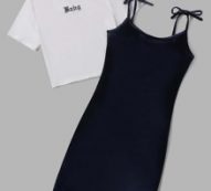 Letter Print Tee & Solid Knot Cami Top