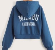Letter Print Zip Up Drawstring Hoodie