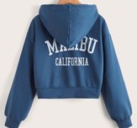 Letter Print Zip Up Drawstring Hoodie