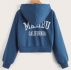 Letter Print Zip Up Drawstring Hoodie