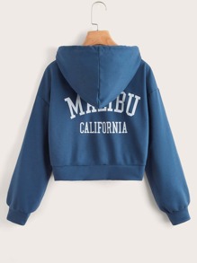 Letter Print Zip Up Drawstring Hoodie