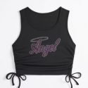 Letter Rhinestone Drawstring Ruched Tank Top