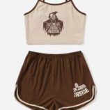 Letter Skull Graphic Cami & Dolphin Shorts