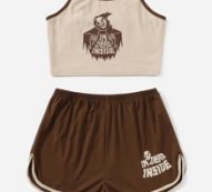 Letter Skull Graphic Cami & Dolphin Shorts