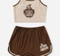 Letter Skull Graphic Cami & Dolphin Shorts