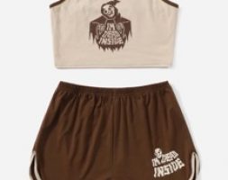 Letter Skull Graphic Cami & Dolphin Shorts