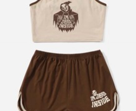Letter Skull Graphic Cami & Dolphin Shorts