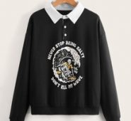 Letter Skull Graphic Polo Sweatshirt