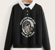 Letter Skull Graphic Polo Sweatshirt