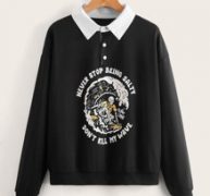Letter Skull Graphic Polo Sweatshirt